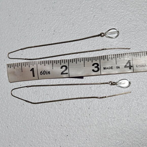 Elegant Silver Tone Beaded Threader Earrings Dangle Drop Classic Fashion Jewelry - Picture 3 of 3